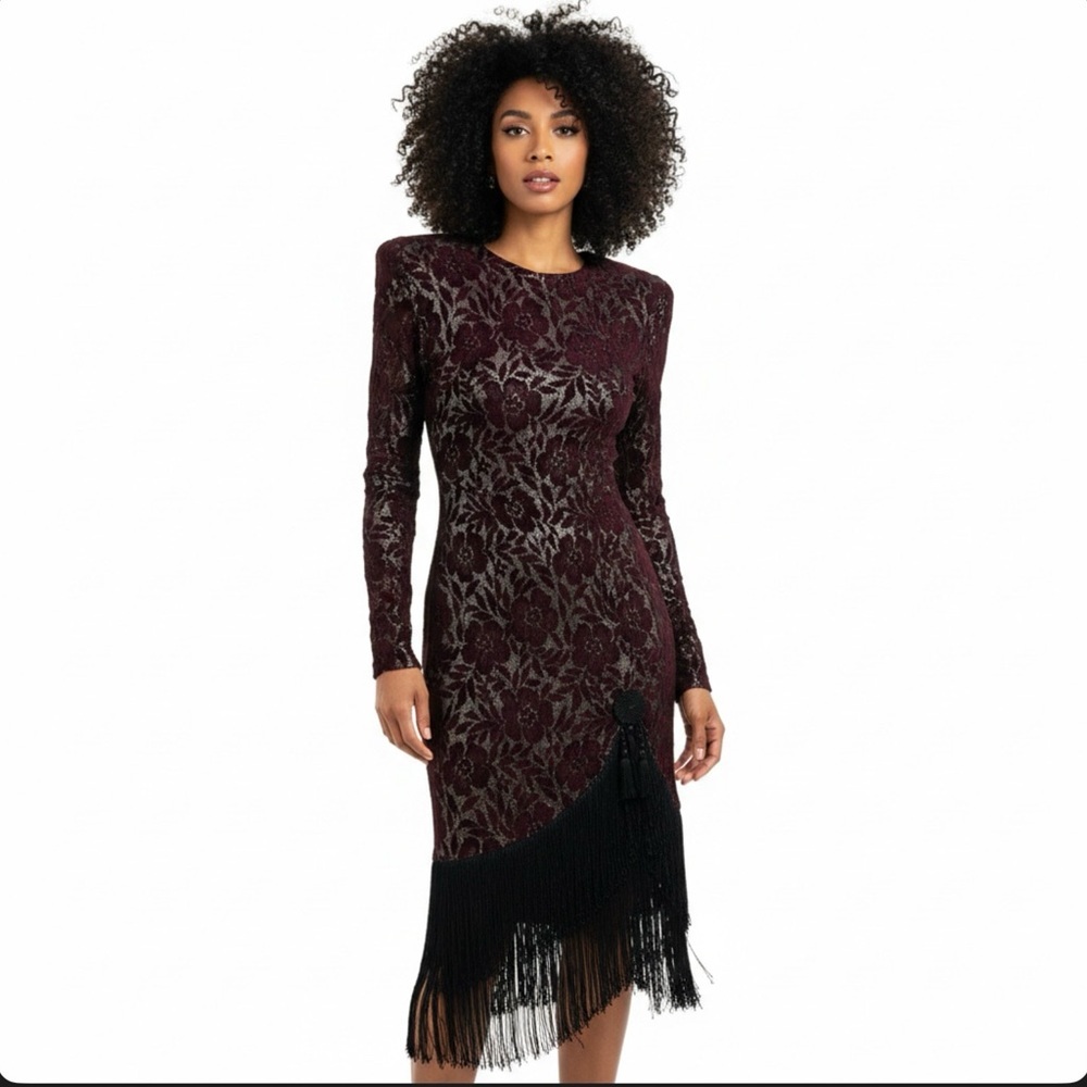 Vintage Climax by Karen Okada Lace Fringe Cocktail Dress